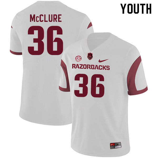 Youth #36 D'Vone McClure Arkansas Razorbacks College Football Jerseys Sale-White